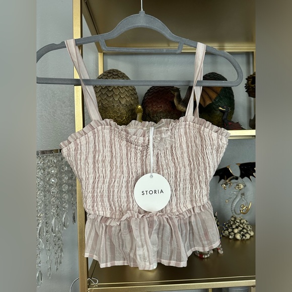 NWT storia pink and white striped ruffle skirt set - Picture 2 of 6